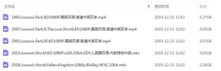《侏罗纪公园》1-5部(1993-2018)超清中字无删减